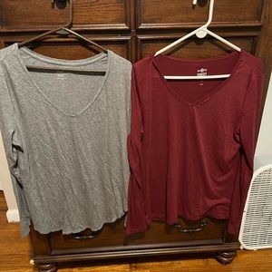 2 V Neck Long Sleeve Shirts -Size XL